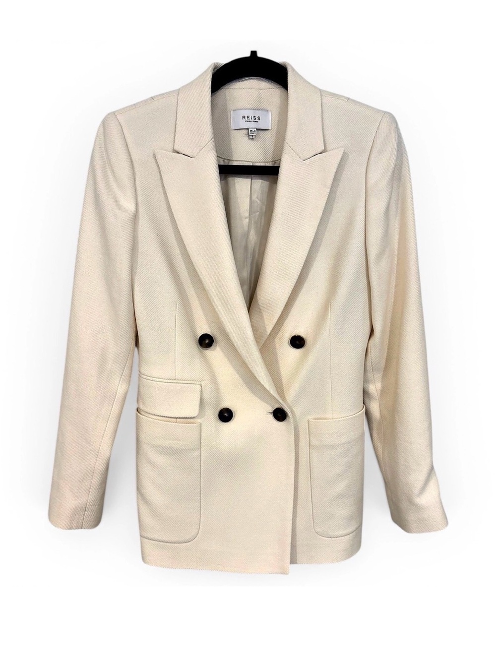 Reiss Cream Double-Breasted Tailored Blazer